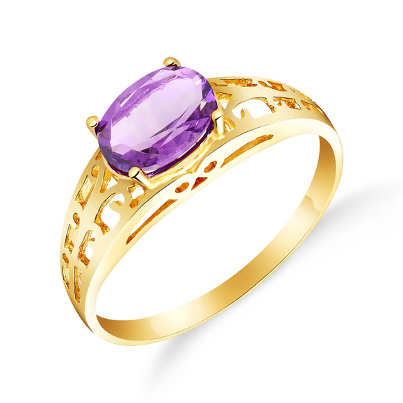 14K. SOLID GOLD FILIGREE RING WITH NATURAL AMETHYST (Yellow Gold)